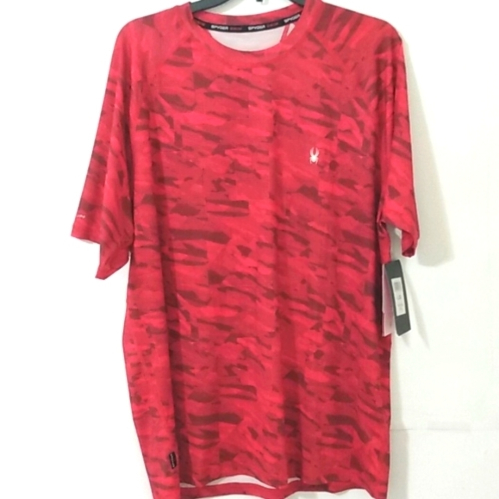 SPYDER RASH GUARD SWIM SHIRT - Red and Black - UPF 30+ Quick Dry - SIZE Large